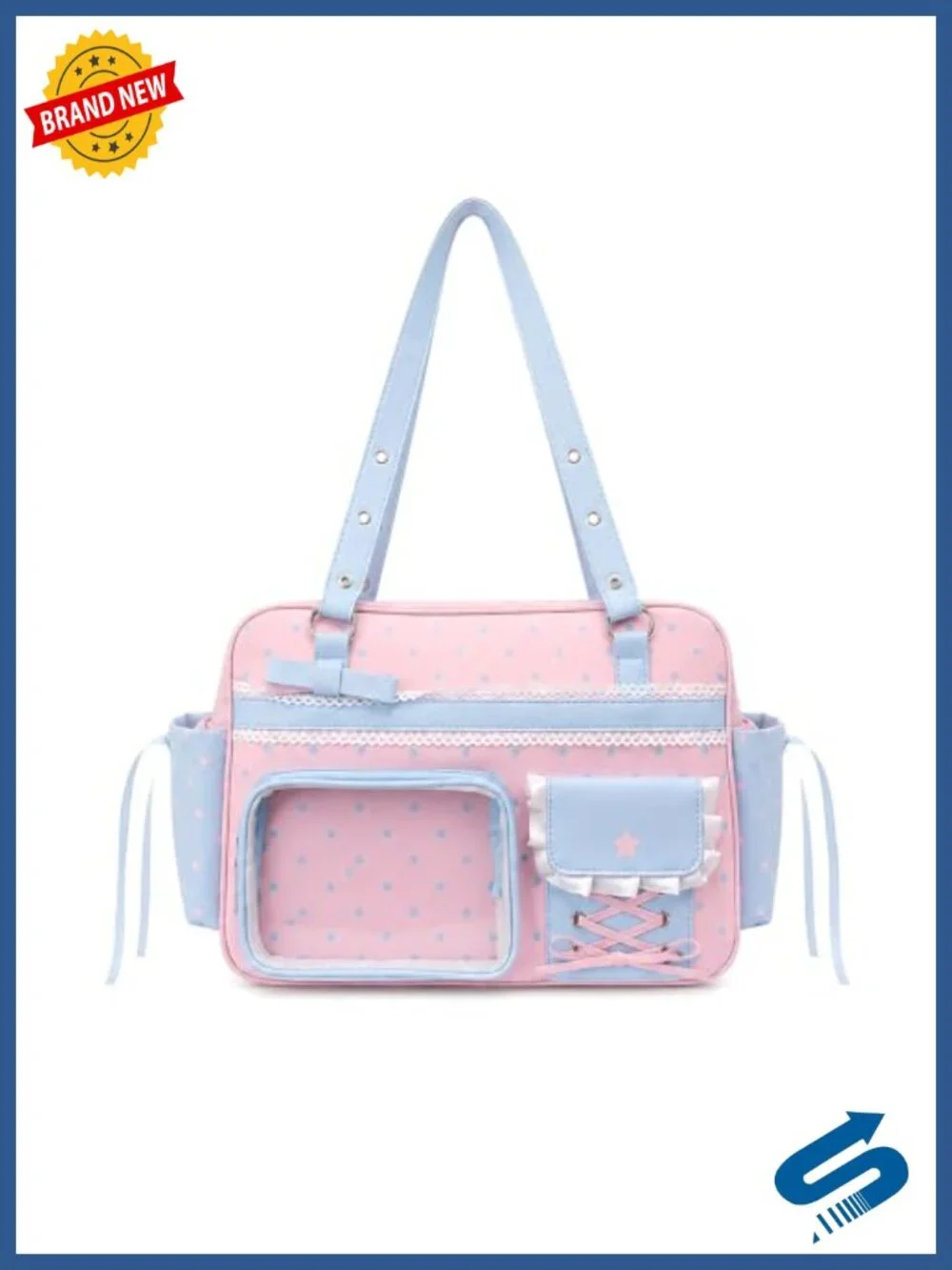 Kawaii Lolita Ita Backpack Convertible Tote Shoulder Bag PU Leather Polka Dots